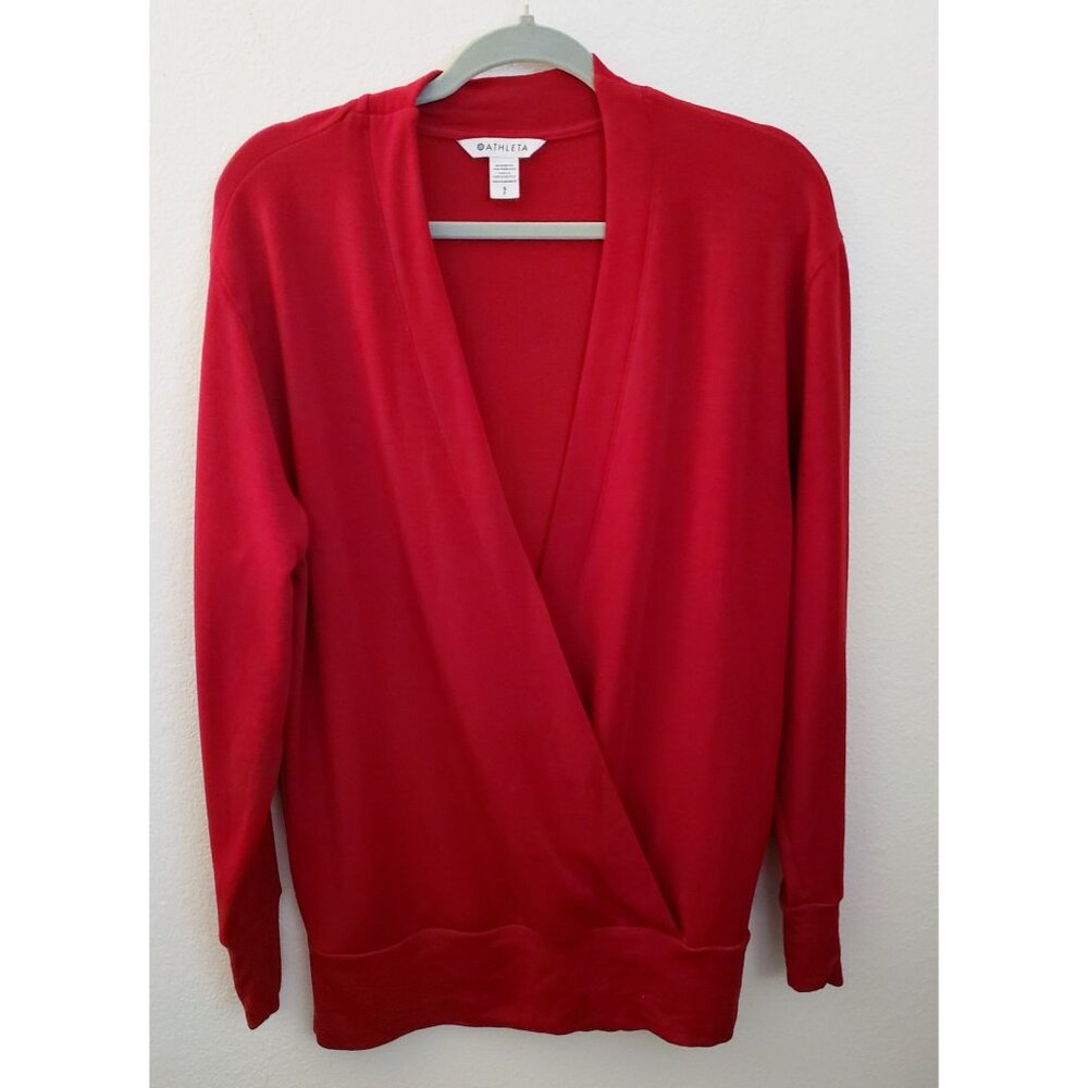 Athleta Berry Red Modal Blend Oversize Pullover Long Sleeve Top Sz SP GUC
